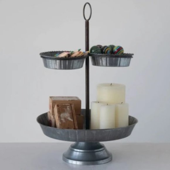 Galvanized 2-Tier Tray with 3 Sections - Picture 1 of 2